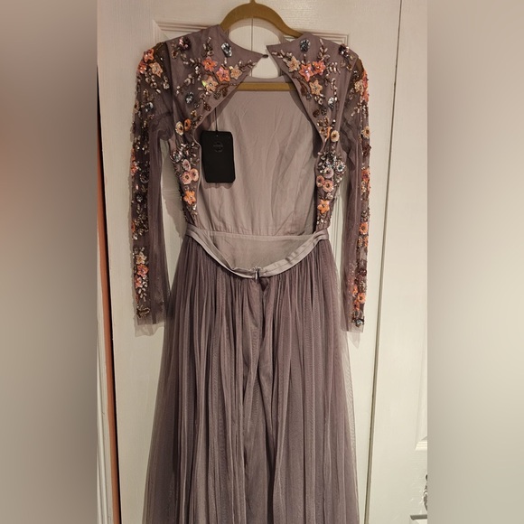 Needle & Thread Purple Long Sleeve Fit and Flare Dress - Picture 3 of 4